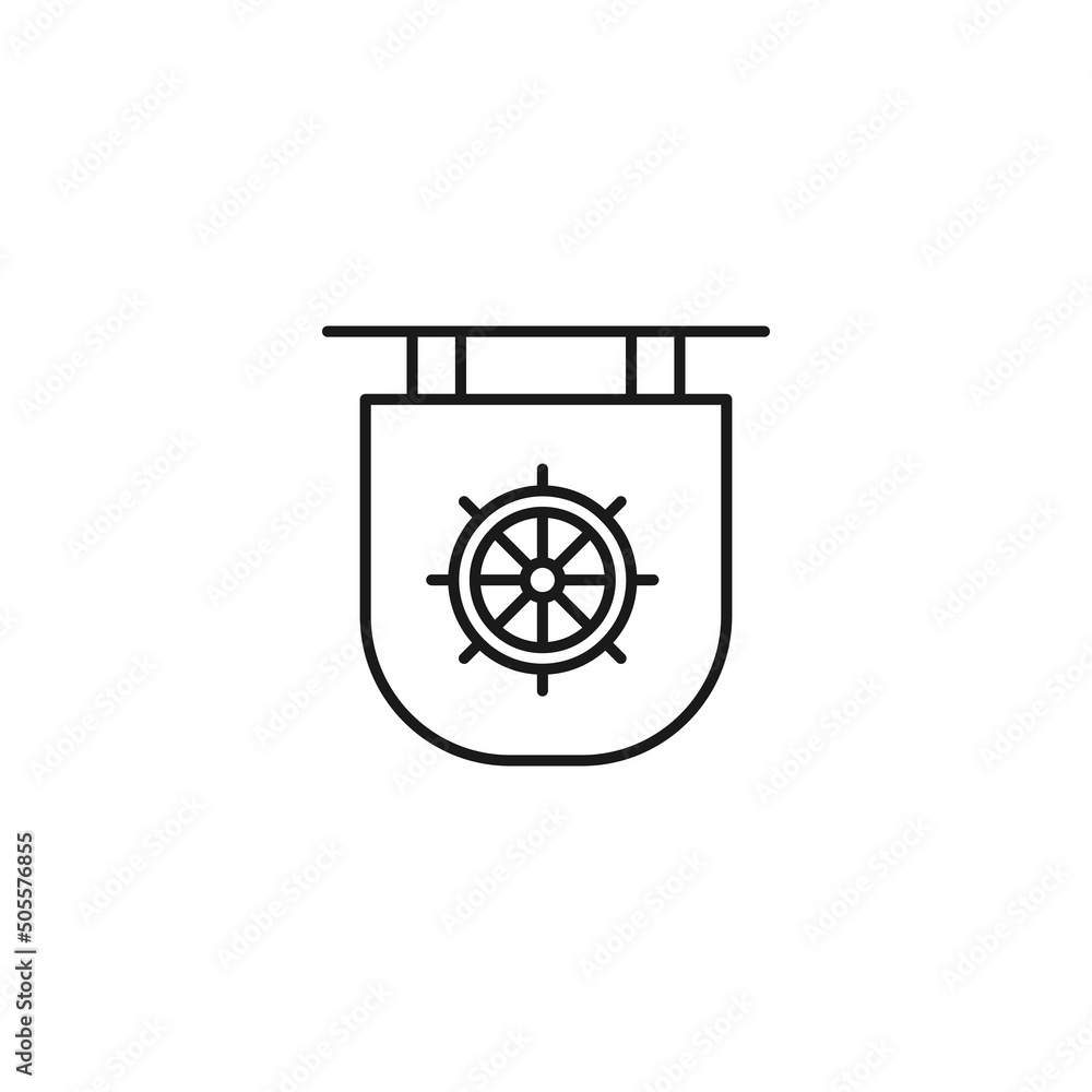 Signboard for shops and stores. Monochrome sign and editable stroke. Suitable for advertisement, books, internet sites, apps. Vector line icon of sheep steering wheel on signboard Signboard for shops and stores. Monochrome sign and editable stroke. Suitable for advertisement, books, internet sites, apps. Vector line icon of sheep steering wheel on signboard