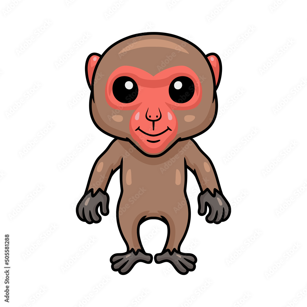 Naklejka premium Cute little japanese macaque cartoon standing