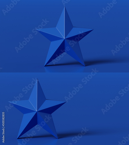 3d rendering, Set of 2 Pictures light blue color star, image of The stars in the center and on the left, inspiration illustration art modern minimalist mockup background