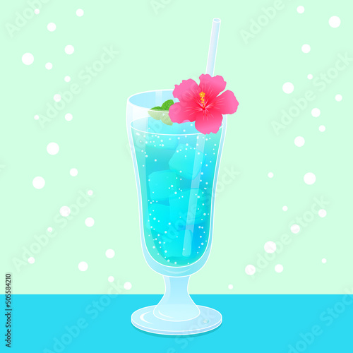 ハイビスカスと青いトロピカルドリンク