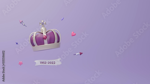 The Queen's Platinum Jubilee in 2022. Accession of monarch Elizabeth II. 70 anniversary celebration in United Kingdom and Commonwealth realms. 3d illustration.  photo