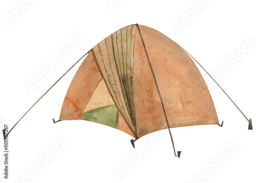 Watercolor orange retro camping tent