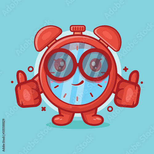 cute alarm clock character mascot with thumb up hand gesture isolated cartoon in flat style design