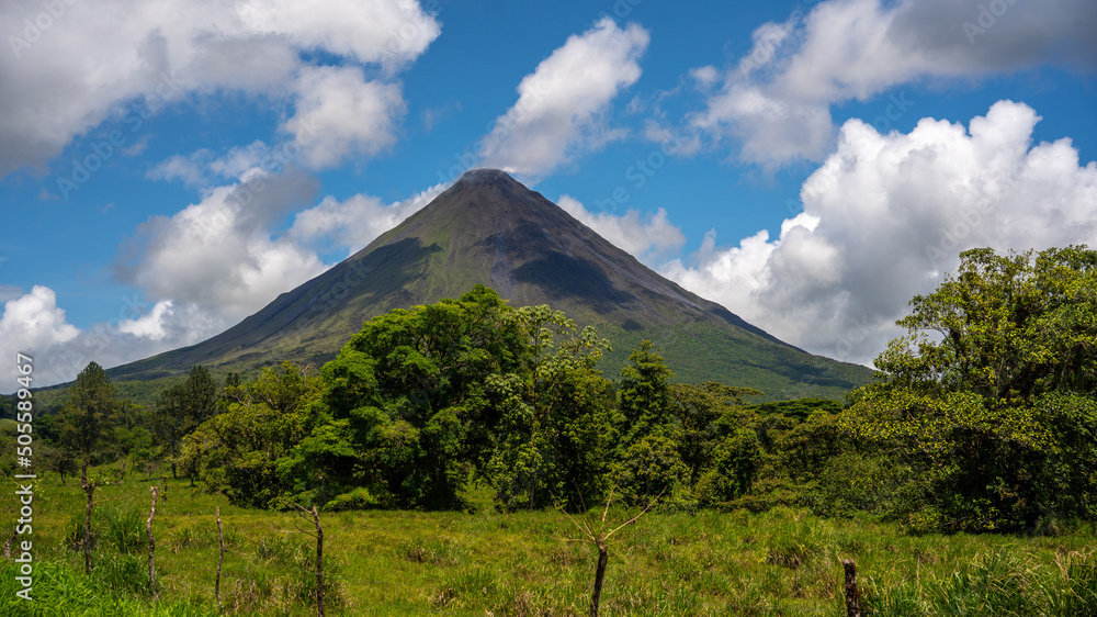 Arenal Volcano is an active andesitic stratovolcano in north-western Costa Rica around 90 km northwest of San José, in the province of Alajuela, canton of San Carlos, and district of La Fortuna. Arenal Volcano is an active andesitic stratovolcano in north-western Costa Rica around 90 km northwest of San José, in the province of Alajuela, canton of San Carlos, and district of La Fortuna.