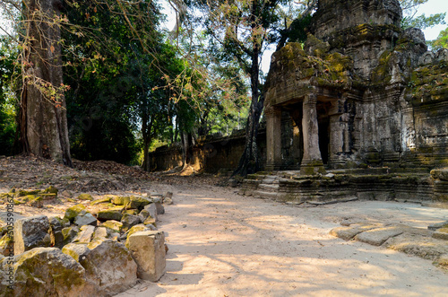 Cambodia  ANGKOR Temple complex  Preah Khan temple  Preah Khan Kampongsvai  in rainforest  Entrance to Cambodian temple  columns  jungle