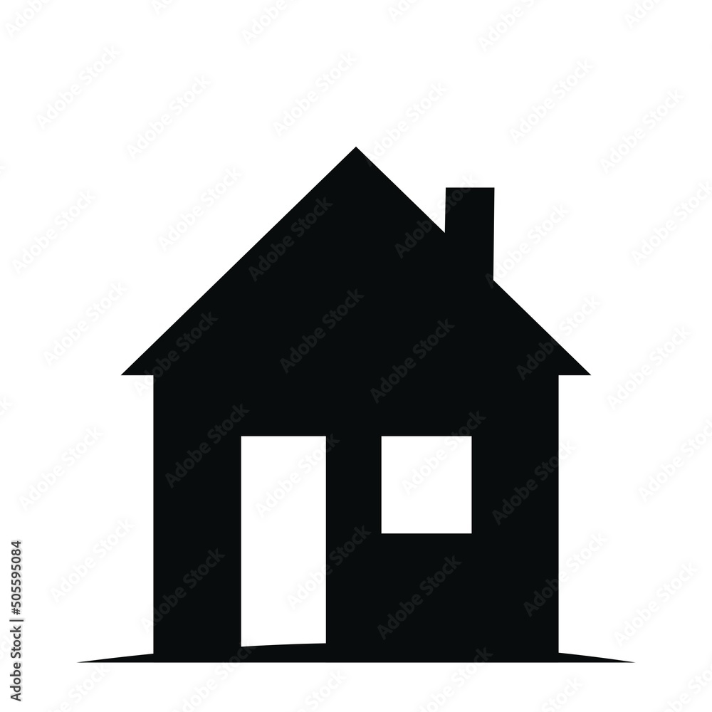 Black house with chimney, door and window, isolated vector icon on white background Black house with chimney, door and window, isolated vector icon on white background