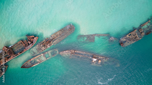 Top view of Tangalooma shipwrecks in Queensland, Australia photo