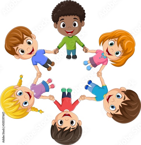 Cartoon children holding hands in a circle
