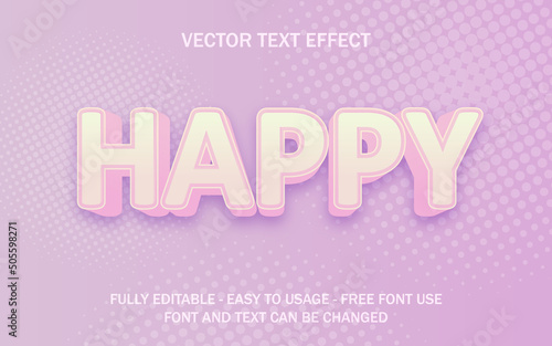 Happy pink editable text effect halftone background vector illustration