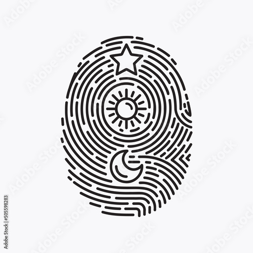 Concept astrology star of future fingerprint DNA vector illustration.
