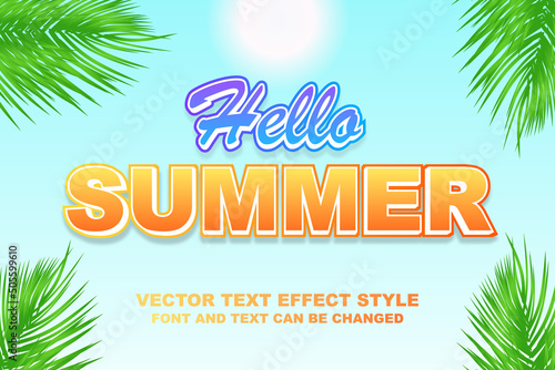 hello summer paradise palm leaf 3d editable text effect font style tropical template background wallpaper © SystemDirect