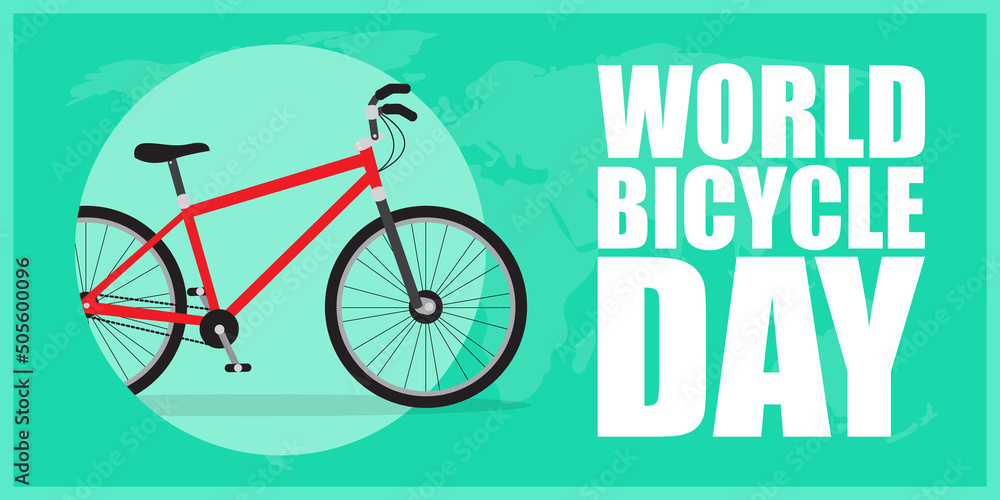 Fototapeta premium vector illustration for world bicycle day with cycle and world map