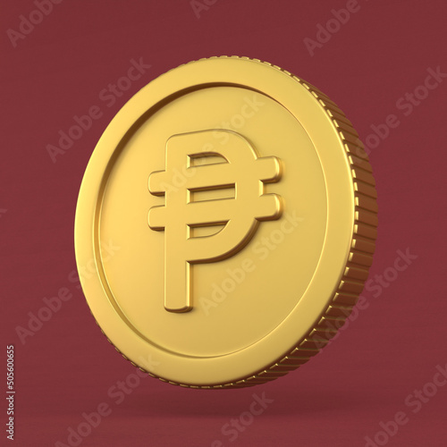 philippine peso currency symbol on gold coin 3d render illustration photo