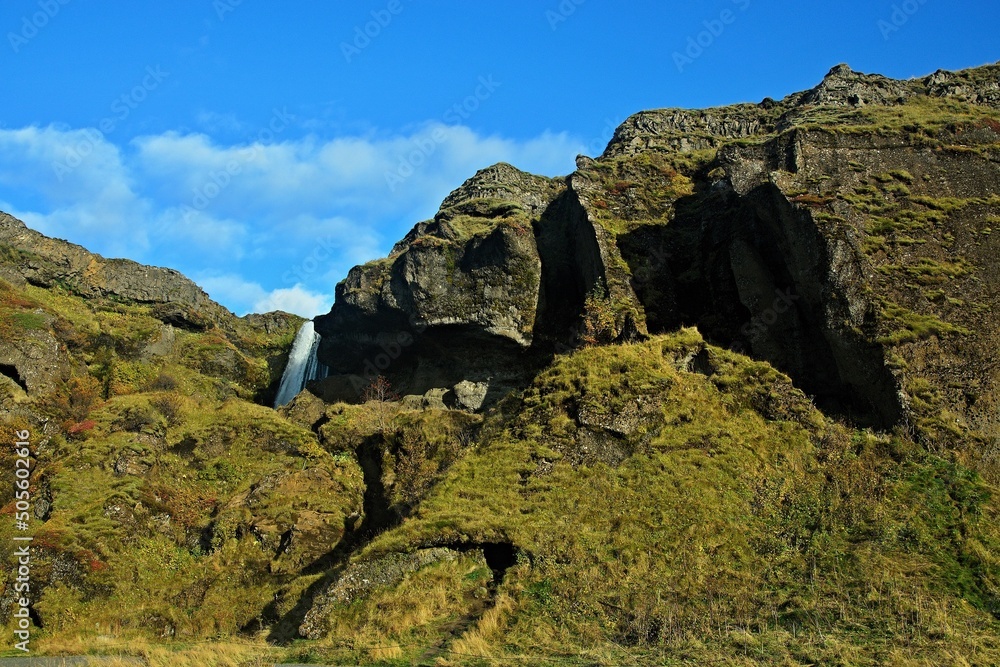 Iceland-view of Gljúfrafoss waterfall and its surroundings