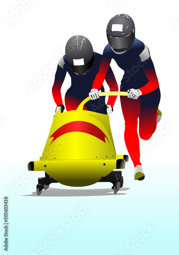 Canvastavla Two men team bobsleigh.
