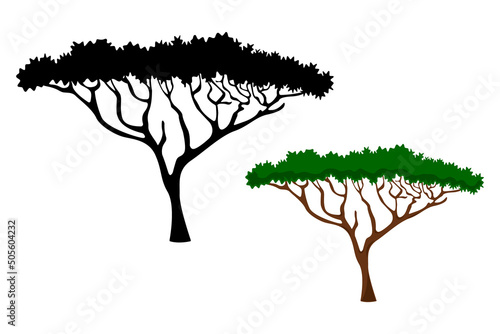 African savanna tree cartoon silhouette isolated white background