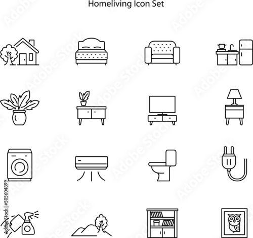 illustration icon for lodge stay remain live bide live-in cottage dormitory shelter home house residence, homeliving Icon set.