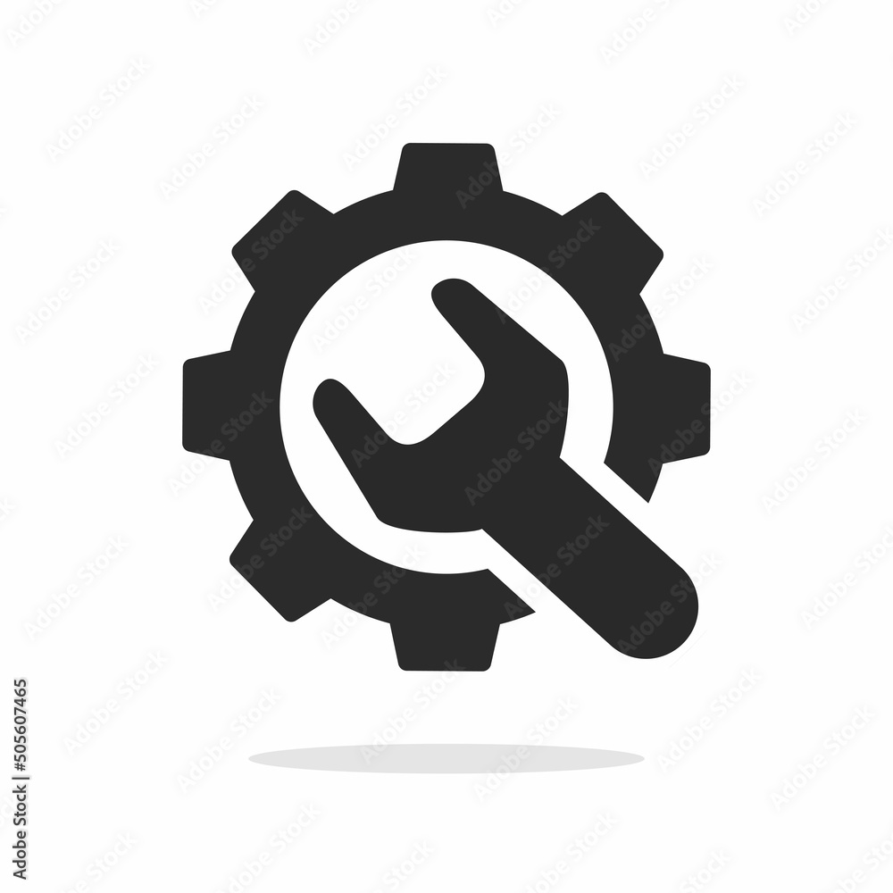 Icon of fix repair vector with wrench and cog wheel or maintenance help