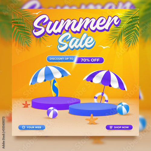 Summer sale promo seasonal with product display square banner template