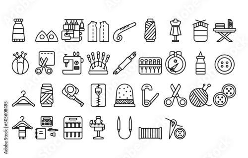 Set of sewing detailed outline icons.