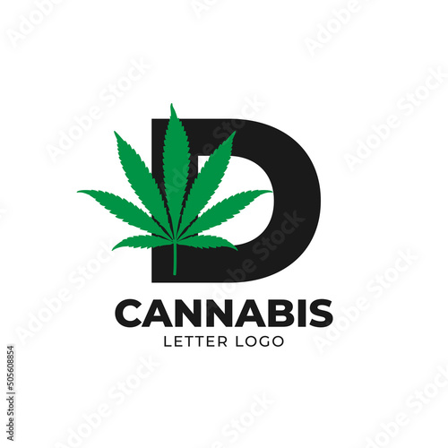 letter D with cannabis leaf vector logo design element