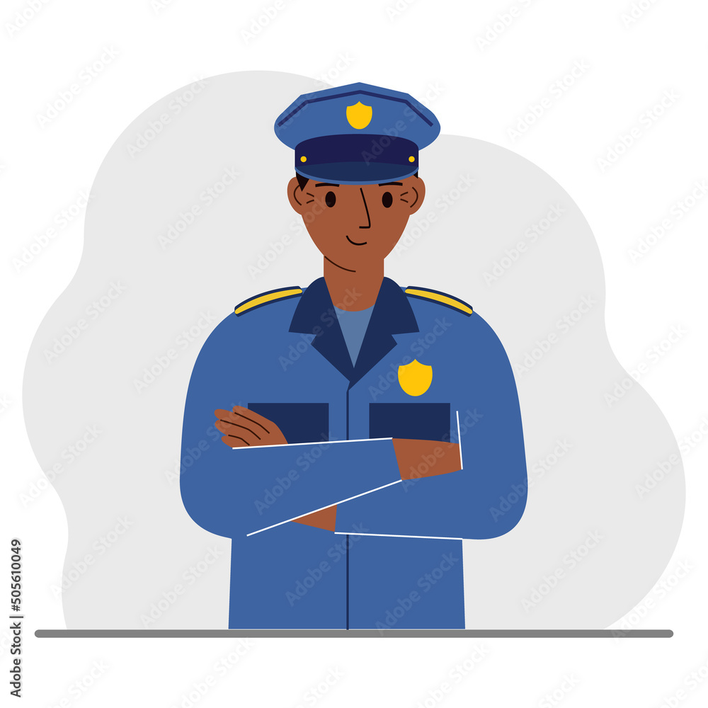 Police man. Profession policeman, security guard, patrolman in uniform. Police man. Profession policeman, security guard, patrolman in uniform.