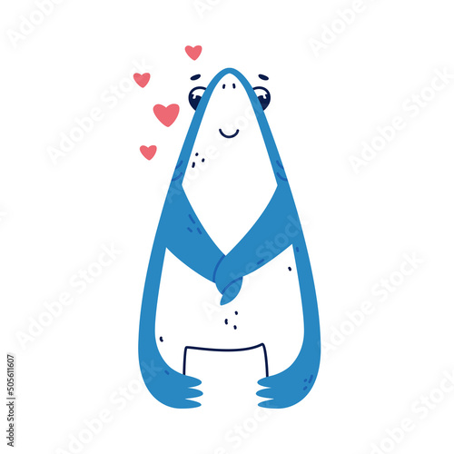 Cute Blue Shark as Sea Animal Feeling in Love Vector Illustration