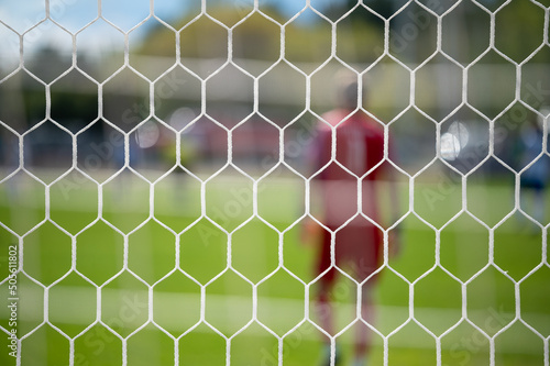 Football goal net. Blurred background
