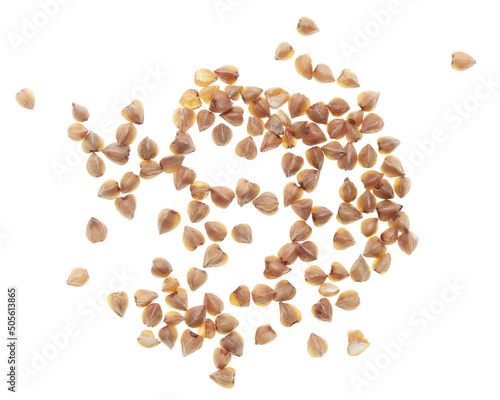 Buckwheat groats isolated on white background.
