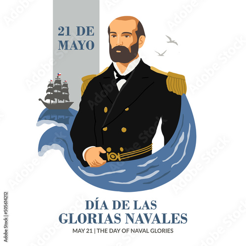 VECTORS. Editable banner for The Day of Naval Glories in Chile, also known as Battle of Iquique Day. May 21, 1879, Captain Arturo Prat, hero, national holiday photo
