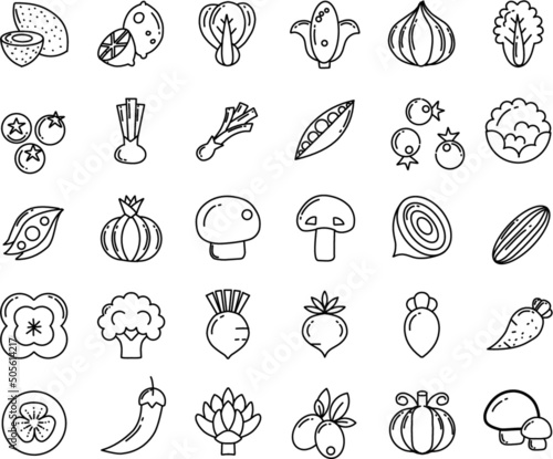 Vector illustration of fruit and vegetable symbols isolated on a white background
