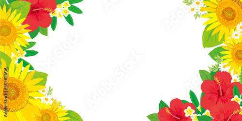 夏の花　ひまわりとハイビスカス　背景イラスト