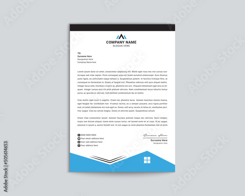 Real Estate Letterhead Design template. Multipurpose Professional corporate modern letterhead design with Yellow, Blue, Green, Red and Black business style print ready for your corporate building