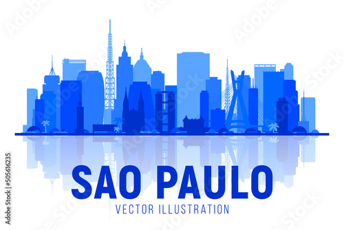 Sao Paulo (Brazil) city silhouette skyline on whithe background. Vector Illustration. Business travel and tourism concept with modern buildings. Image for banner or web site.