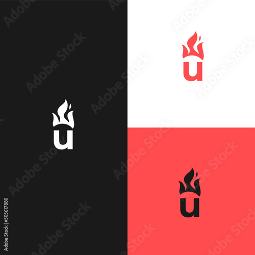 Letter u and fire flames logo set design. logo can be used as symbols, brand identity, company logo, icons, or others.