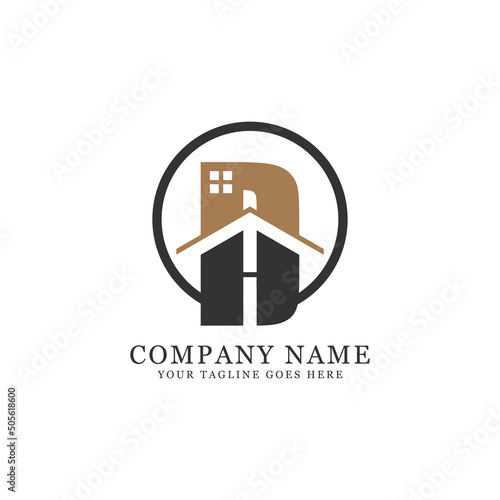 Real estate logo design with initial group name D and H, DH letter logo vector idea