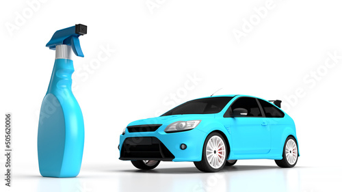 3d render blue cleaner and car banner washing machines