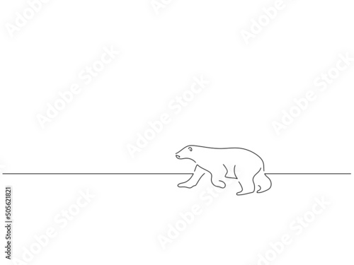 Global warming and climate change concept in line art drawing style. Composition of polar bears surviving. Black linear sketch isolated on white background. Vector illustration design.