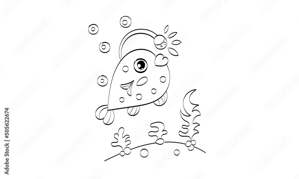 Obraz premium Fish Coloring page for kids and kids at heart. Printable design. 