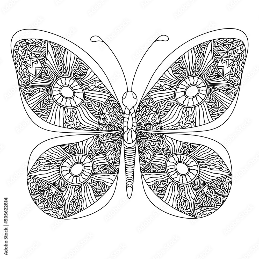 Butterfly. Coloring page in zentangle style. Stock Vector | Adobe Stock