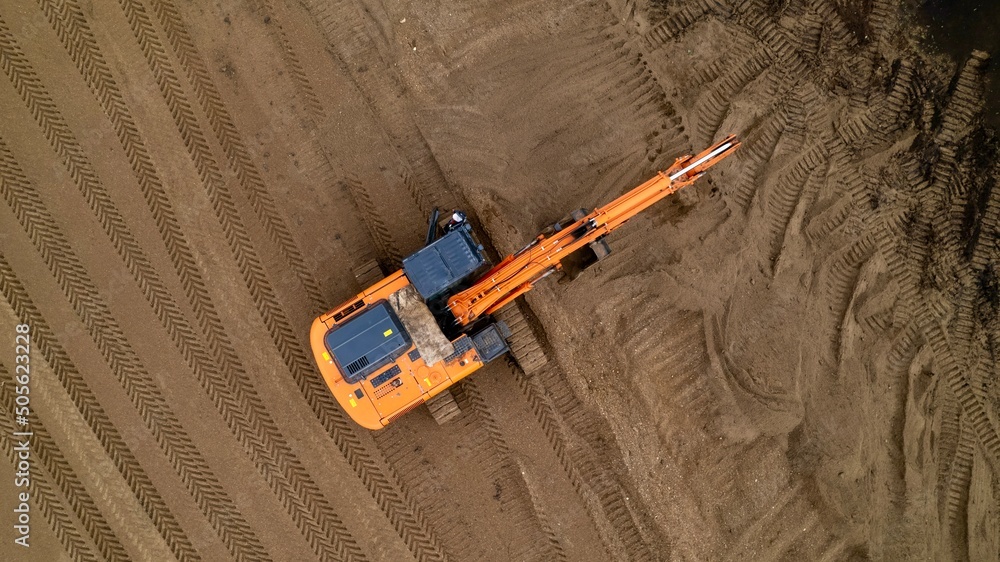 Αυτοκόλλητο Aerial view of the excavator