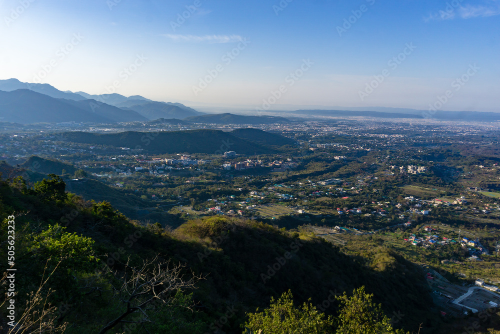 dated - 1st feb,2021 location - DEHRADUN, INDIA . A wide angle shot of dehradun city valley from mussoorie hill in the state of uttarakhand.