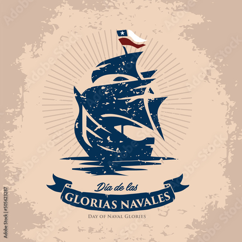 VECTORS. Editable banner for The Day of Naval Glories in Chile, also known as Battle of Iquique Day. May 21, 1879, national holiday, vintage photo