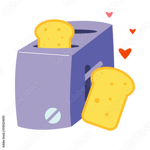 Toaster with toast becon classical breakfast flat vector illustration