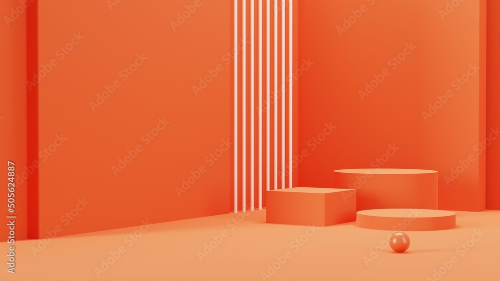 3d rendering of promotion sale with orange podium gifts, shopping bag and balloon on minimal orange background. 3d rendering of promotion sale with orange podium gifts, shopping bag and balloon on minimal orange background.