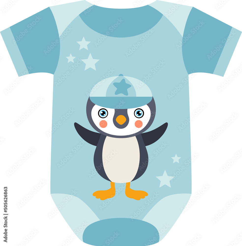 Obraz premium Blue baby bodysuit with penguin