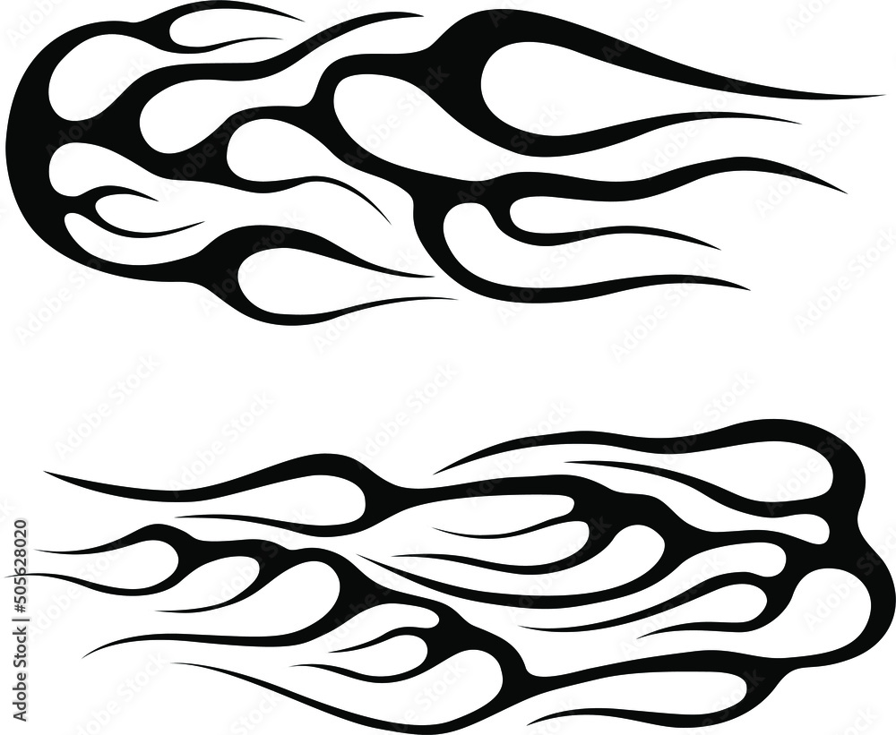  Fire flames isolated on white background. Tribal tattoo design.