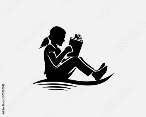 silhouette women seriously reading book logo template illustration inspiration