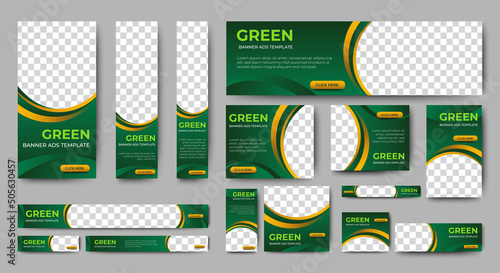 Green banner design web template Set, Horizontal header web banner. Modern Gradient green cover header background for website design, Social Media Cover ads banner, flyer, invitation card