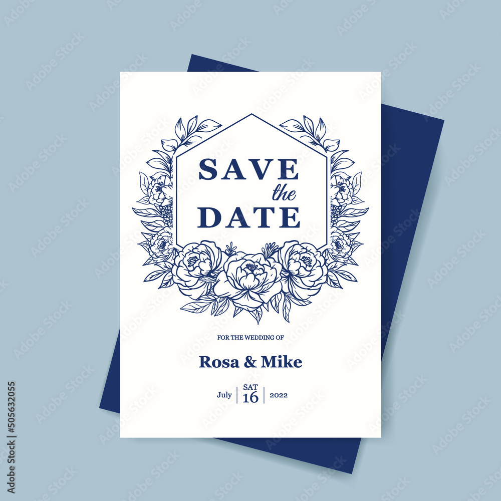 elegant wedding invitation template with flower hand drawn line art elegant wedding invitation template with flower hand drawn line art
